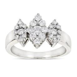 Ladies Cluster Diamond Ring 1.2ct Three Stone Marquise Diamonds Look