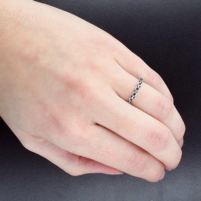 Ultra Thin Ladies Designer Black Diamond Band 0.13ct 14K White Gold 3 Ultra Thin Ladies Designer Black Diamond Band 0.13ct 14K White Gold - Image 3