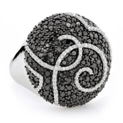 Ladies Designer Diamond Ring 2.18ct 18K White Gold Black White