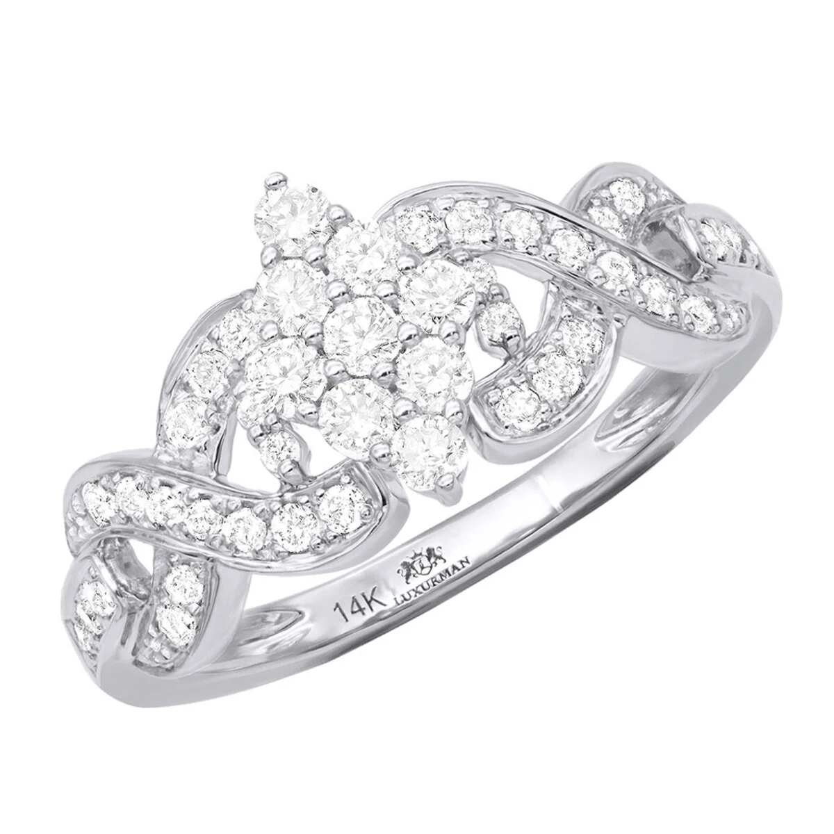 14K White Gold Cluster Diamond Ring 0.76ct For Ladies 1 14K White Gold Cluster Diamond Ring 0.76ct For Ladies