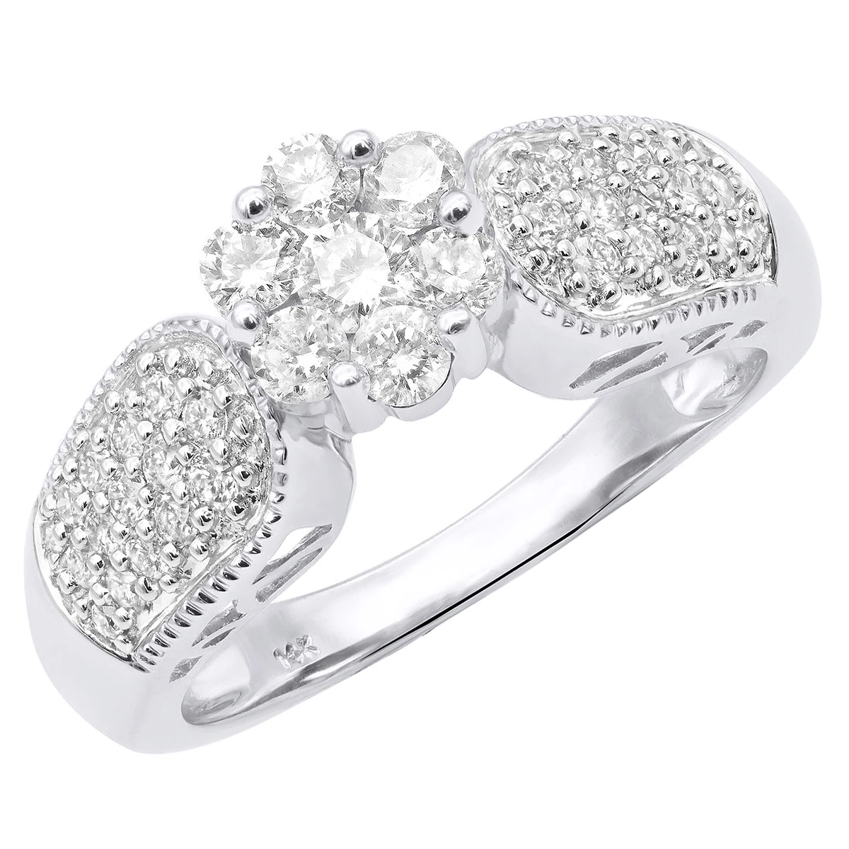 Ladies 14K White Gold Cluster Diamond Ring 0.99ct 1 Ladies 14K White Gold Cluster Diamond Ring 0.99ct