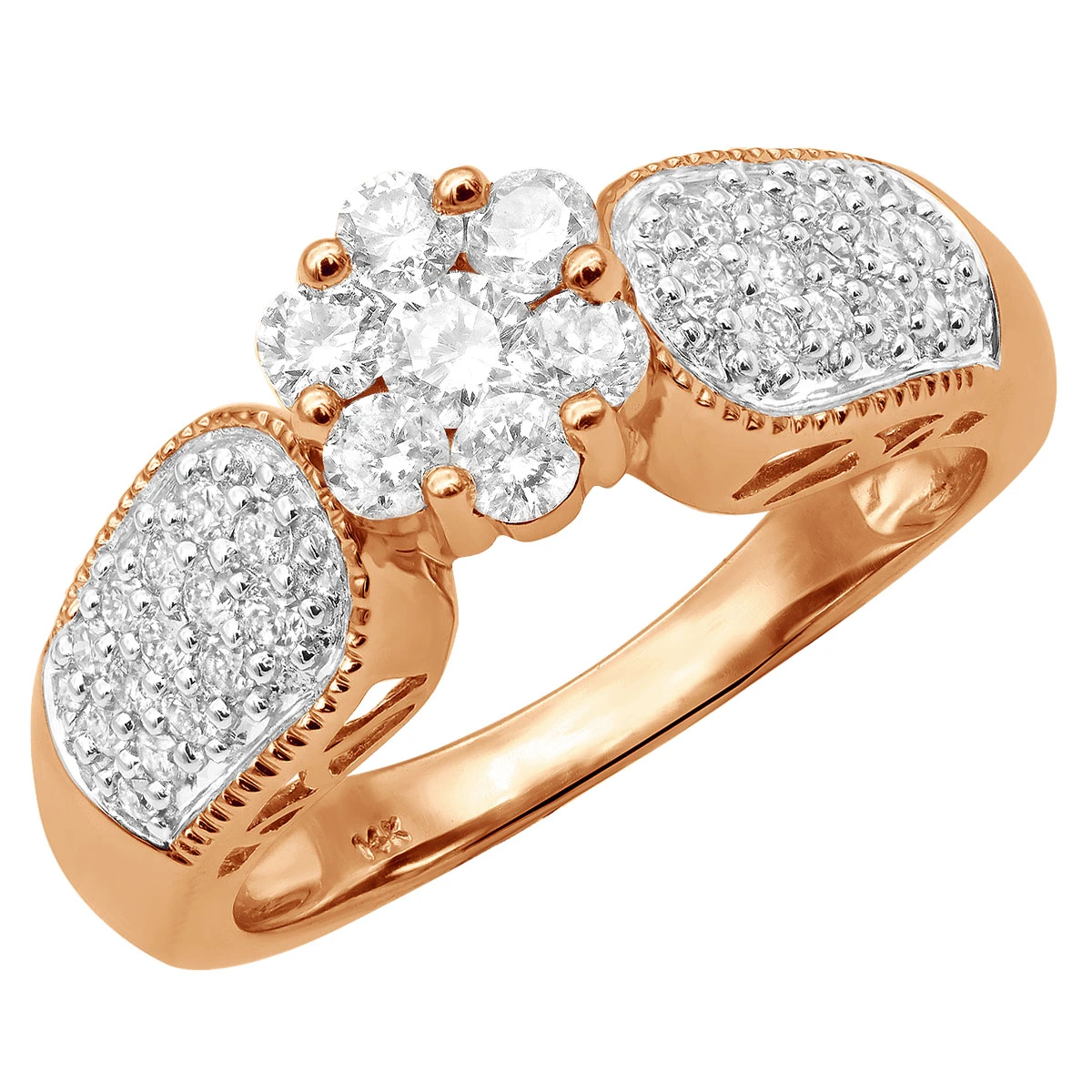 Ladies 14K White Gold Cluster Diamond Ring 0.99ct 3 Ladies 14K White Gold Cluster Diamond Ring 0.99ct - Image 3