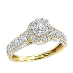 Affordable Cluster Diamond Engagement Ring For Women W Halo 0.9ct 14K Yellow Gold