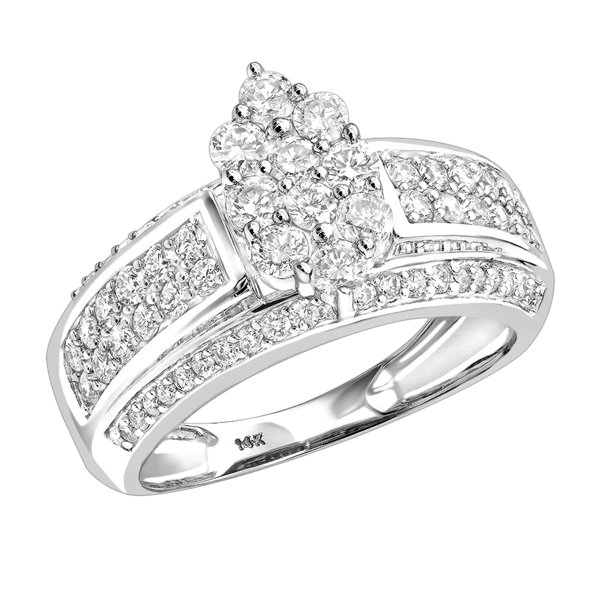 Ladies 14K White Gold Cluster Diamond Ring 1.55ct 1 Ladies 14K White Gold Cluster Diamond Ring 1.55ct