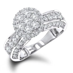 14K White Gold Cluster Diamond Ring 1.6ct For Ladies
