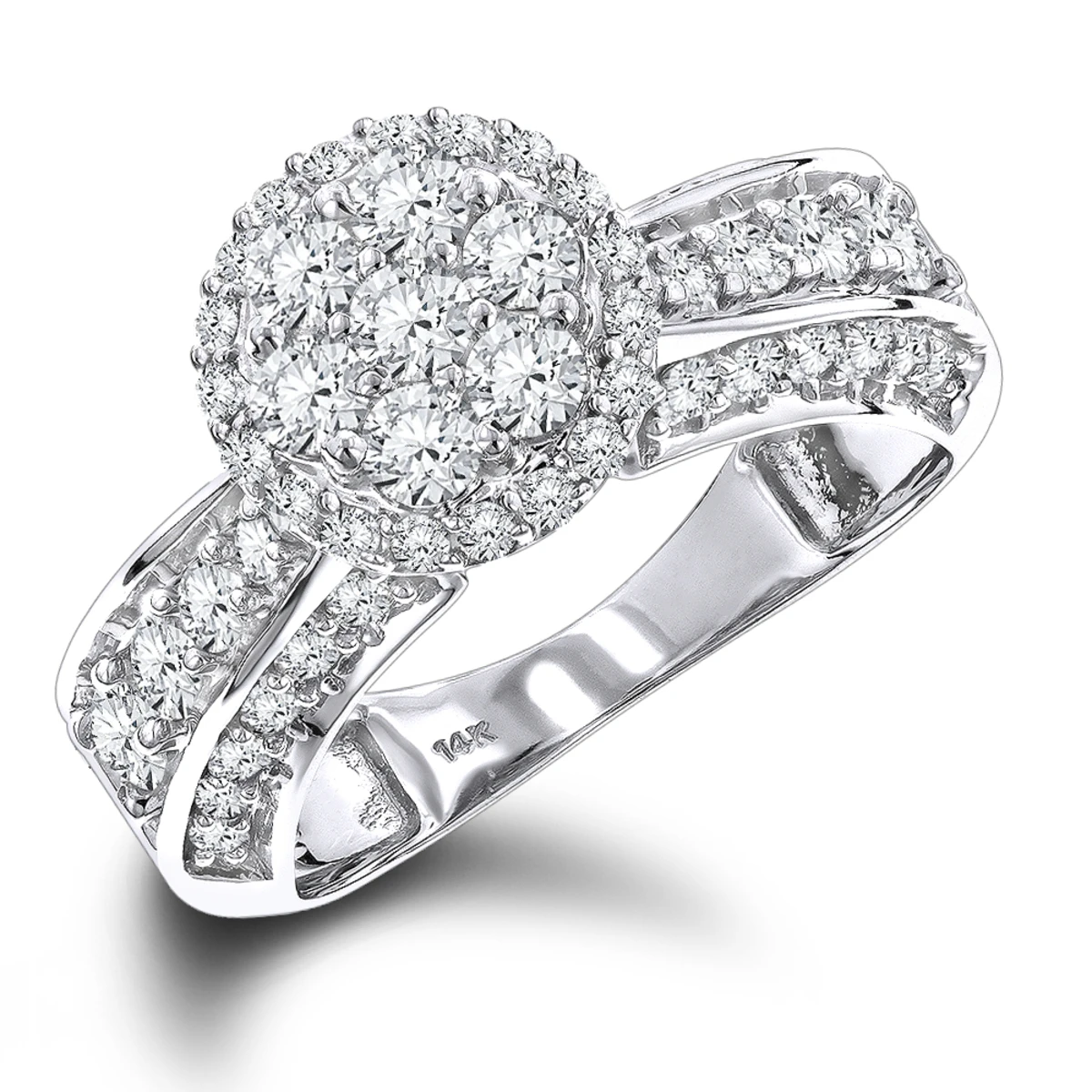 14K White Gold Cluster Diamond Ring 1.6ct For Ladies 1 14K White Gold Cluster Diamond Ring 1.6ct For Ladies