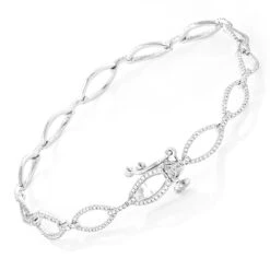 Ladies Oval Link DIamond Bracelet 0.65ct 14K White Gold -Urban Jewels Shop ladies oval link diamond bracelet 065ct 14k gold backwh
