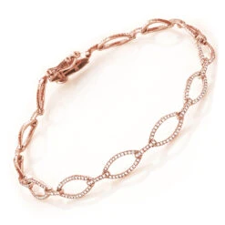 Ladies Oval Link DIamond Bracelet 0.65ct 14K White Gold -Urban Jewels Shop ladies oval link diamond bracelet 065ct 14k gold ro