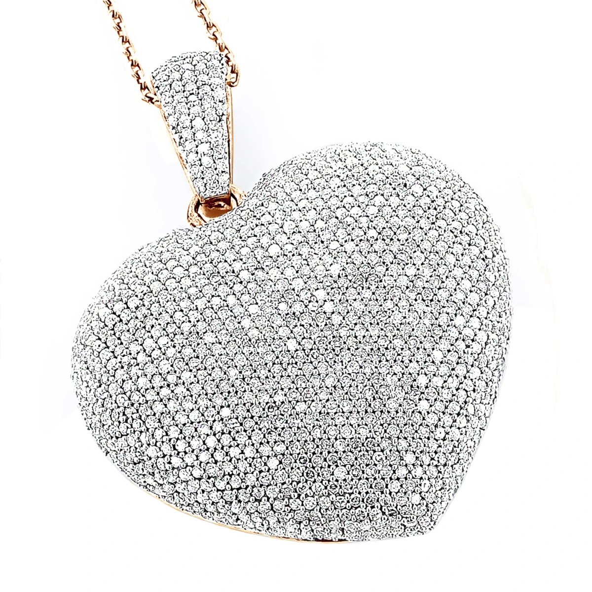 Large 14K White Gold Fully Paved Puffed Diamond Heart Pendant Necklace 2.75ct 3 Large 14K White Gold Fully Paved Puffed Diamond Heart Pendant Necklace 2.75ct - Image 3