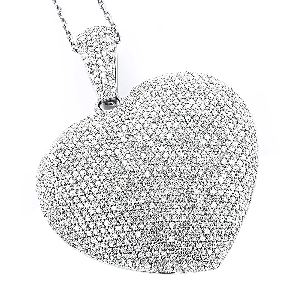 Large 14K White Gold Fully Paved Puffed Diamond Heart Pendant Necklace 2.75ct 1 Large 14K White Gold Fully Paved Puffed Diamond Heart Pendant Necklace 2.75ct