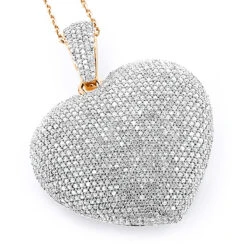 Large 14K White Gold Diamond Heart Pendant For Women 5.35ct -Urban Jewels Shop large 14k fully paved diamond heart pendant 535ct p 22370 ro