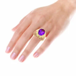 Large Amethyst Cocktail Ring With Diamonds And Pink Sapphires 18K Yellow Gold -Urban Jewels Shop large amethyst cocktail ring with diamonds and pink sapphires 18k gold bodye