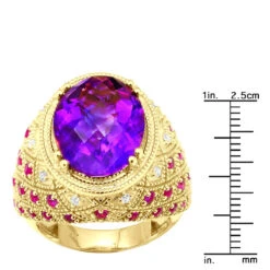 Large Amethyst Cocktail Ring With Diamonds And Pink Sapphires 18K Yellow Gold -Urban Jewels Shop large amethyst cocktail ring with diamonds and pink sapphires 18k gold rulerye
