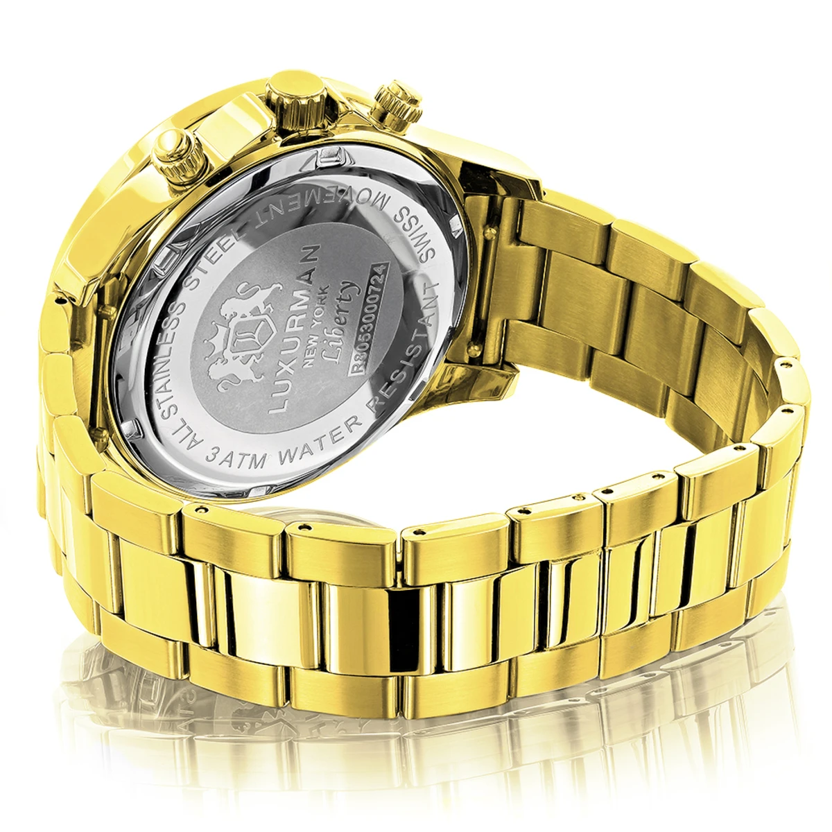 Large Diamond Bezel Watch By Luxurman 2ct Yellow Gold Tone Watch 2 Large Diamond Bezel Watch By Luxurman 2ct Yellow Gold Tone Watch - Image 2