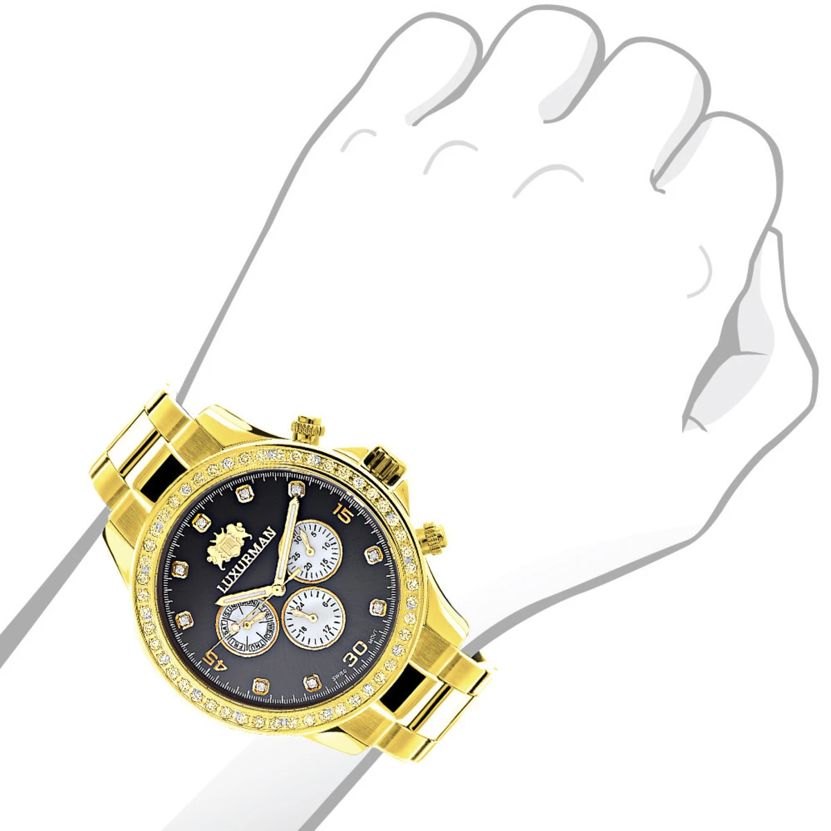 Large Diamond Bezel Watch By Luxurman 2ct Yellow Gold Tone Watch 3 Large Diamond Bezel Watch By Luxurman 2ct Yellow Gold Tone Watch - Image 3