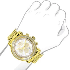 Large Diamond Bezel Watch For Men Yellow Gold Plated 2.5c Luxurman Escalade -Urban Jewels Shop large diamond bezel watch for men yellow gold plated 25c luxurman escalade bod