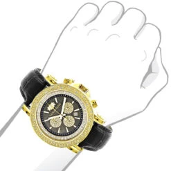 Large Luxurman Men's Watch With Diamonds 0.25ct Yellow Gold Plated Black MOP -Urban Jewels Shop large luxurman mens watch with diamonds 025ct yellow gold plated black mop bod