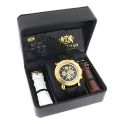 Large Luxurman Men's Watch With Diamonds 0.25ct Yellow Gold Plated Black MOP -Urban Jewels Shop large luxurman mens watch with diamonds 025ct yellow gold plated black mop box