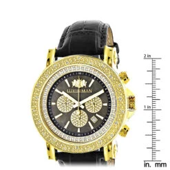Large Luxurman Men's Watch With Diamonds 0.25ct Yellow Gold Plated Black MOP -Urban Jewels Shop large luxurman mens watch with diamonds 025ct yellow gold plated black mop ruler