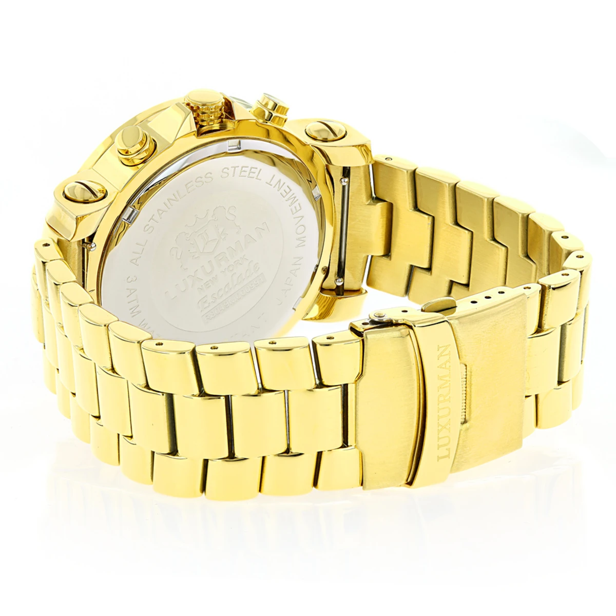 Large Luxurman Men's Watch With Diamonds 0.25ct Yellow Gold Plated Escalade 48mm 2 Large Luxurman Men's Watch With Diamonds 0.25ct Yellow Gold Plated Escalade 48mm - Image 2