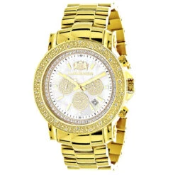 Large Luxurman Men's Watch With Diamonds 0.25ct Yellow Gold Plated Escalade 48mm