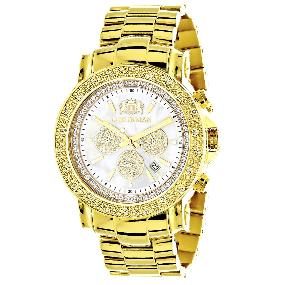 Large Luxurman Men's Watch With Diamonds 0.25ct Yellow Gold Plated Escalade 48mm 1 Large Luxurman Men's Watch With Diamonds 0.25ct Yellow Gold Plated Escalade 48mm