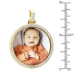 Large Personalized Diamond Circle Photo Pendant 14K Yellow Gold Round Picture Medallion -Urban Jewels Shop large personalized diamond circle photo pendant 14k gold round picture medallion 000941 ruler yellow