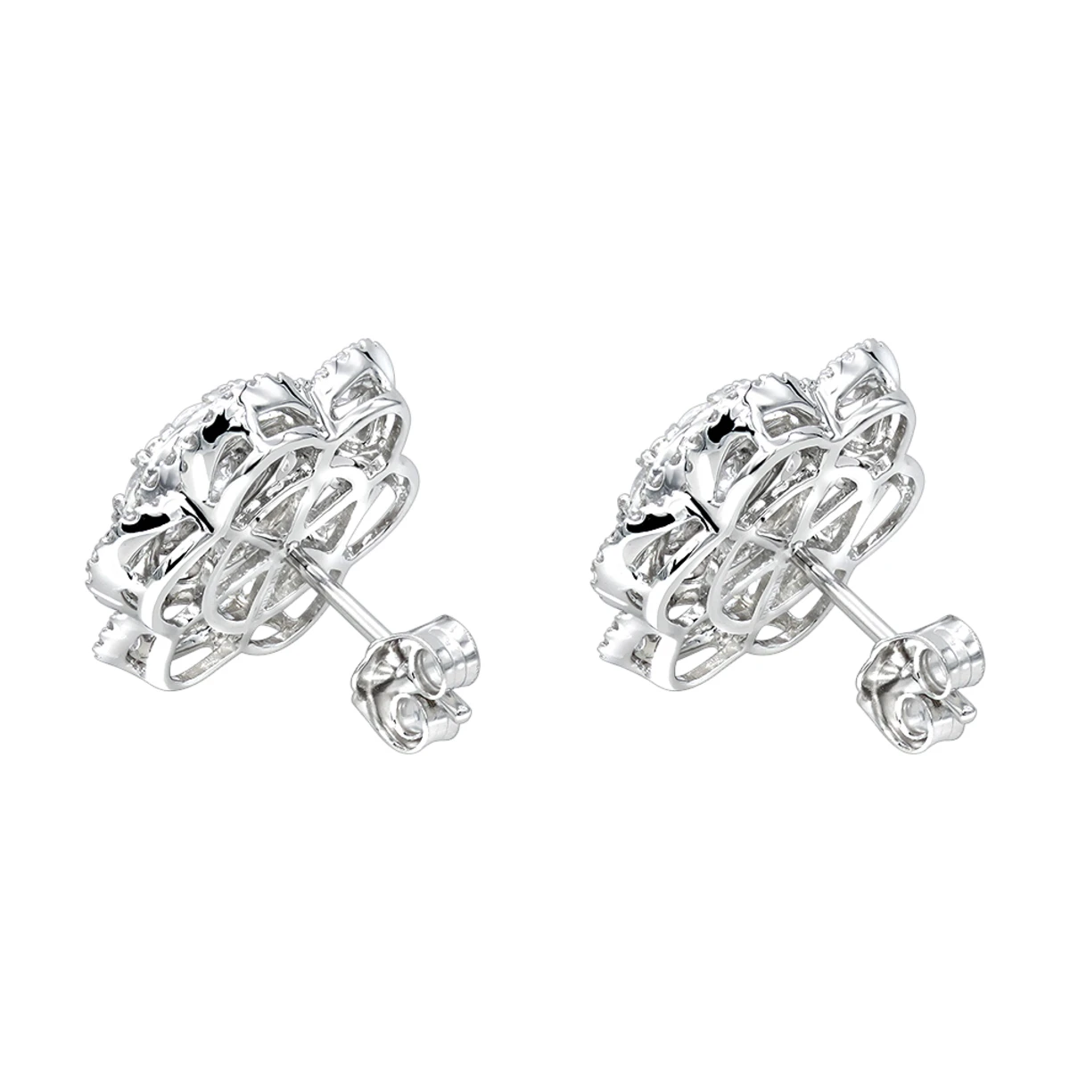 LUXURMAN 14K White Gold Unique Flower Ladies Diamond Cluster Stud Earrings 2.2ct 4 LUXURMAN 14K White Gold Unique Flower Ladies Diamond Cluster Stud Earrings 2.2ct - Image 4