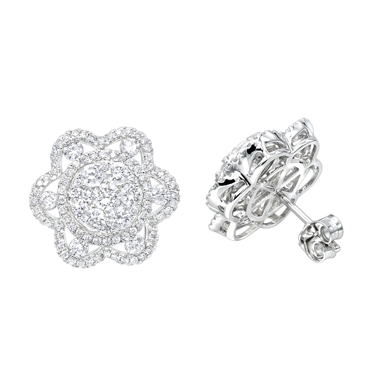 LUXURMAN 14K White Gold Unique Flower Ladies Diamond Cluster Stud Earrings 2.2ct 1 LUXURMAN 14K White Gold Unique Flower Ladies Diamond Cluster Stud Earrings 2.2ct