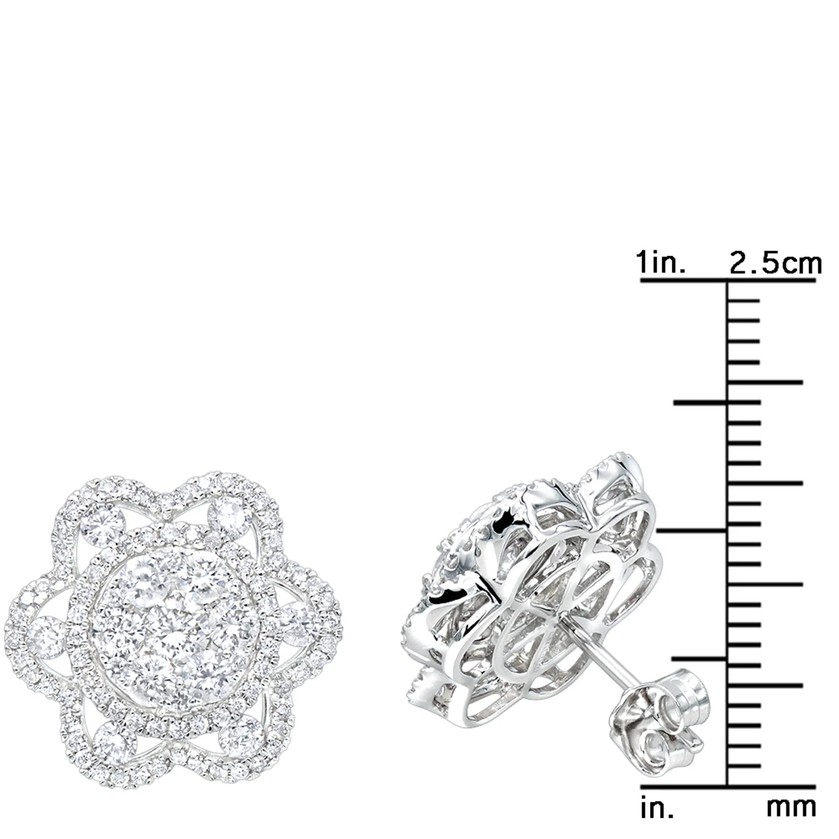 LUXURMAN 14K White Gold Unique Flower Ladies Diamond Cluster Stud Earrings 2.2ct 6 LUXURMAN 14K White Gold Unique Flower Ladies Diamond Cluster Stud Earrings 2.2ct - Image 6