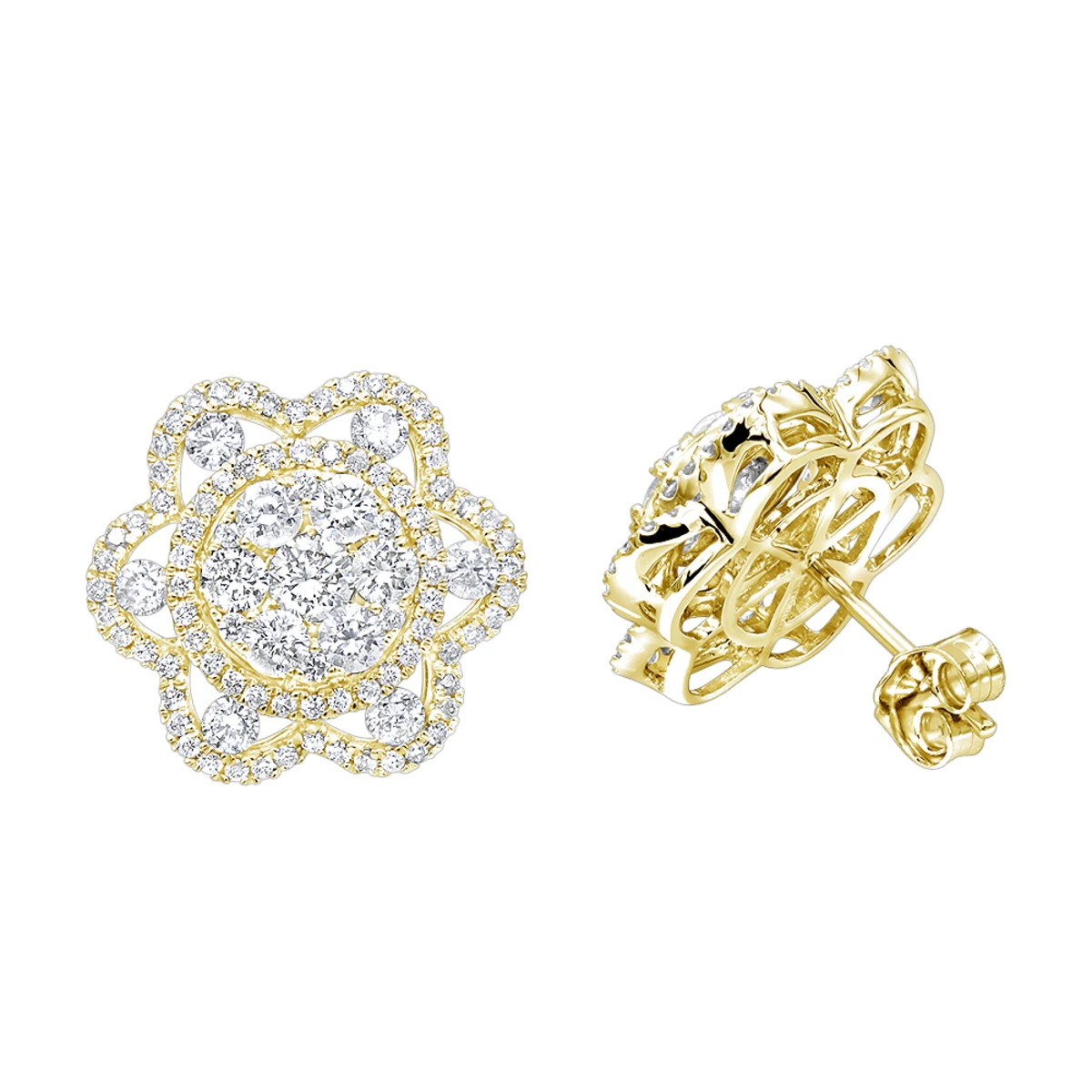 LUXURMAN 14K White Gold Unique Flower Ladies Diamond Cluster Stud Earrings 2.2ct 2 LUXURMAN 14K White Gold Unique Flower Ladies Diamond Cluster Stud Earrings 2.2ct - Image 2