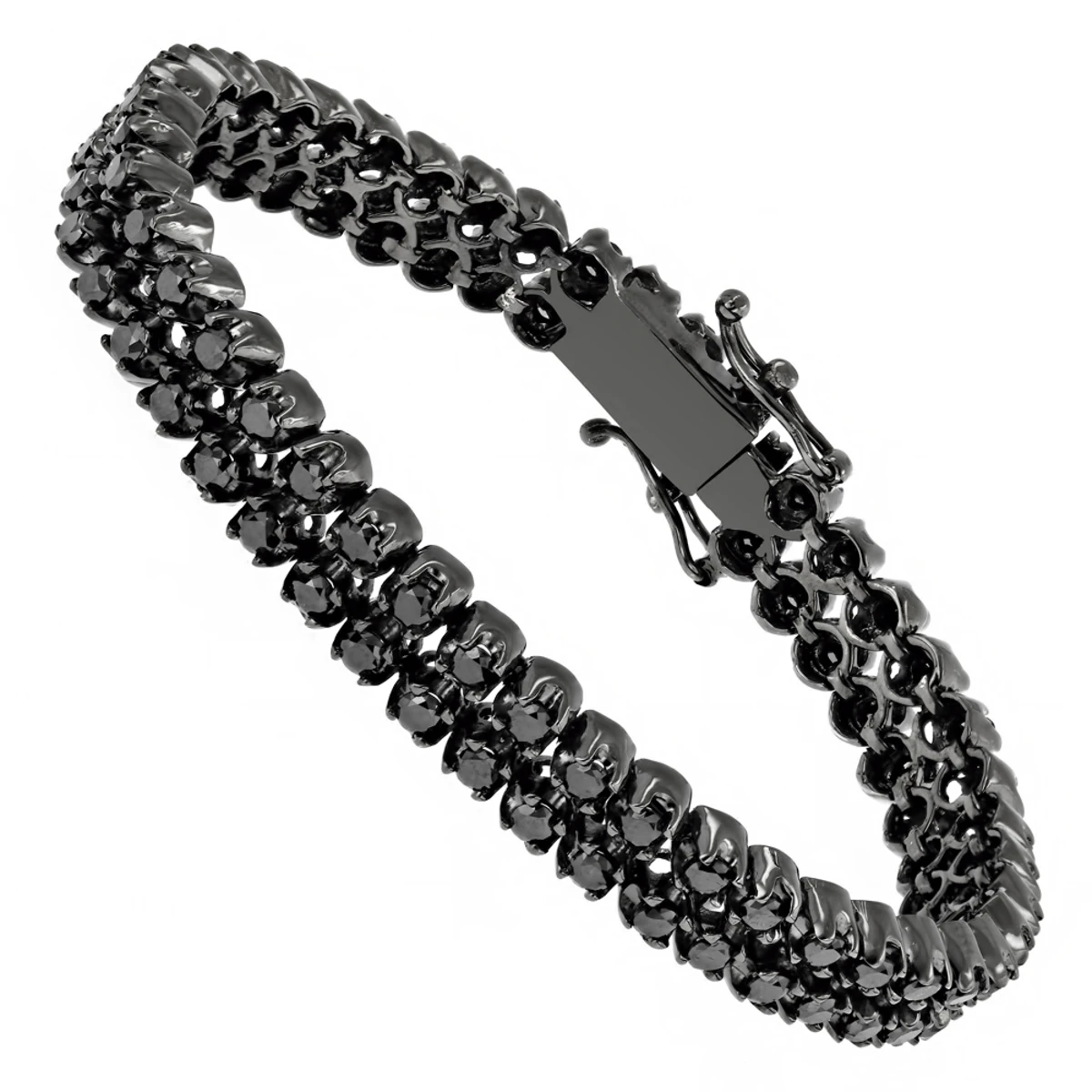 2 Row Prong Set Black Diamond Tennis Bracelet For Men In Sterling Silver 7ct 1 2 Row Prong Set Black Diamond Tennis Bracelet For Men In Sterling Silver 7ct