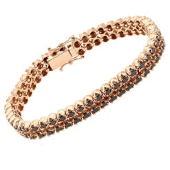 Luxurman Black Diamond 2 Row Men's Diamond Tennis Bracelet Solid 10K Black Plated Gold 7ctw -Urban Jewels Shop luxurman black diamond bracelets 2 row mens diamond tennis bracelet 7ctw rose