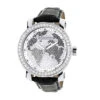Luxurman Black&White Diamonds World Map Dial Watch With Black Leather Band