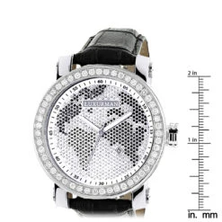 Luxurman Black&White Diamonds World Map Dial Watch With Black Leather Band -Urban Jewels Shop luxurman black white wordface vs diamond watch 45ct p 8273 ruler