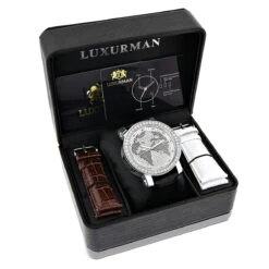 Luxurman Black&White Diamonds World Map Dial Watch With Black Leather Band -Urban Jewels Shop luxurman black white wordface vs diamond watch 45ct p 8273box