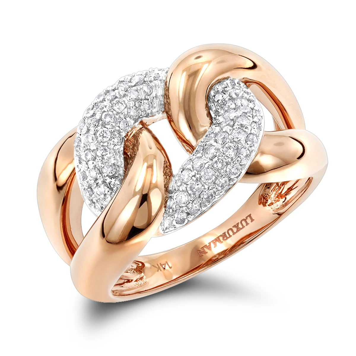 Luxurman Cocktail Love Knot Cuban Link Diamond Ring For Women 1/2ct 1 Luxurman Cocktail Love Knot Cuban Link Diamond Ring For Women 1/2ct