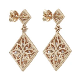 Luxurman Designer Square Diamond Drop Earrings For Women 4 Carat 14K Rose Gold -Urban Jewels Shop luxurman designer square diamond drop earrings for women 4 carat 14k gold backro