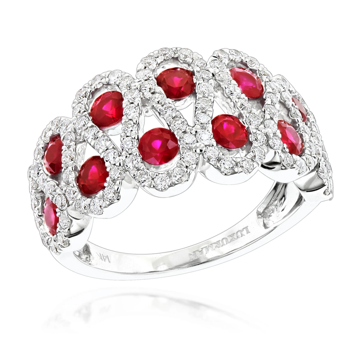 Luxurman Diamonds And Ruby Ladies Cocktail Ring 14K White Gold 1ct 1 Luxurman Diamonds And Ruby Ladies Cocktail Ring 14K White Gold 1ct