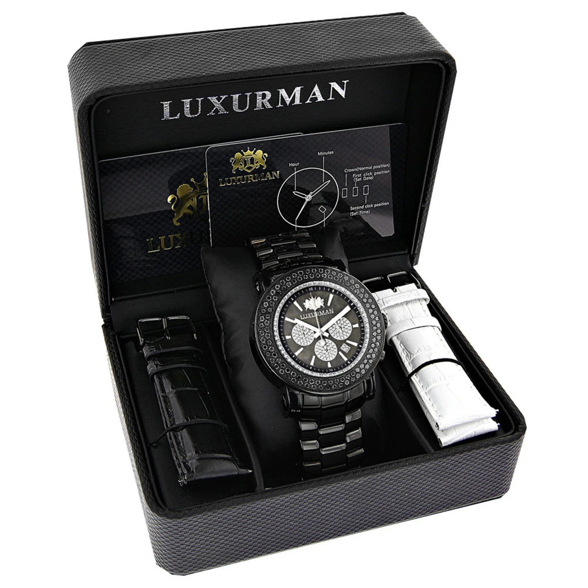 Luxurman Escalade Men's Black Diamond Watch Oversized Chronograph 4.75ct 4 Luxurman Escalade Men's Black Diamond Watch Oversized Chronograph 4.75ct - Image 4