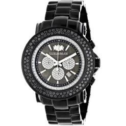 Luxurman Escalade Men's Black Diamond Watch Oversized Chronograph 4.75ct