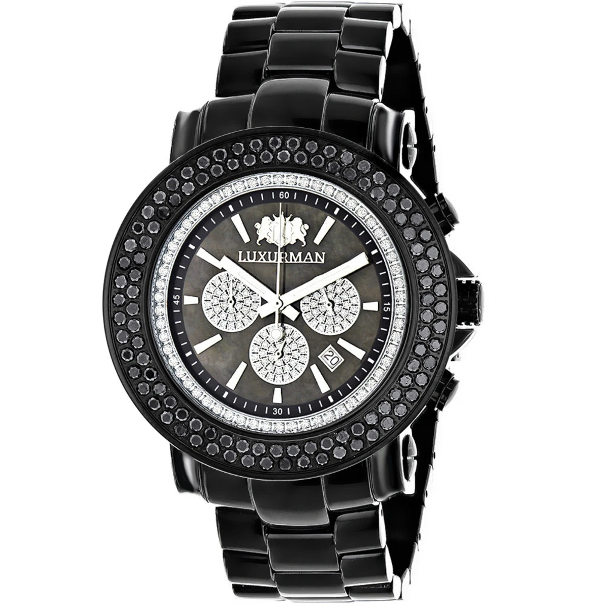 Luxurman Escalade Men's Black Diamond Watch Oversized Chronograph 4.75ct 1 Luxurman Escalade Men's Black Diamond Watch Oversized Chronograph 4.75ct