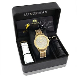 Luxurman Iced Out Men's Diamond Liberty Watch 1.25ct Yellow Gold Plated -Urban Jewels Shop luxurman iced out mens diamond liberty watch 125ct yellow gold plated 4