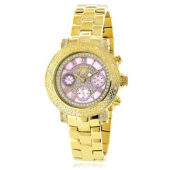 Luxurman Ladies Diamond Watch 0.3ct Pink MOP Yellow Gold Plated