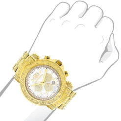Luxurman Large Iced Out Men's Diamond Watch Yellow Gold Plated White MOP 2ct -Urban Jewels Shop luxurman large iced out mens diamond watch yellow gold plated white mop 2ct bod