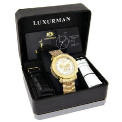 Luxurman Large Iced Out Men's Diamond Watch Yellow Gold Plated White MOP 2ct -Urban Jewels Shop luxurman large iced out mens diamond watch yellow gold plated white mop 2ct box