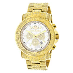 Luxurman Large Iced Out Men's Diamond Watch Yellow Gold Plated White MOP 2ct