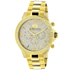 Luxurman Liberty Men's Diamond Watch 0.5ct Yellow Gold Plated