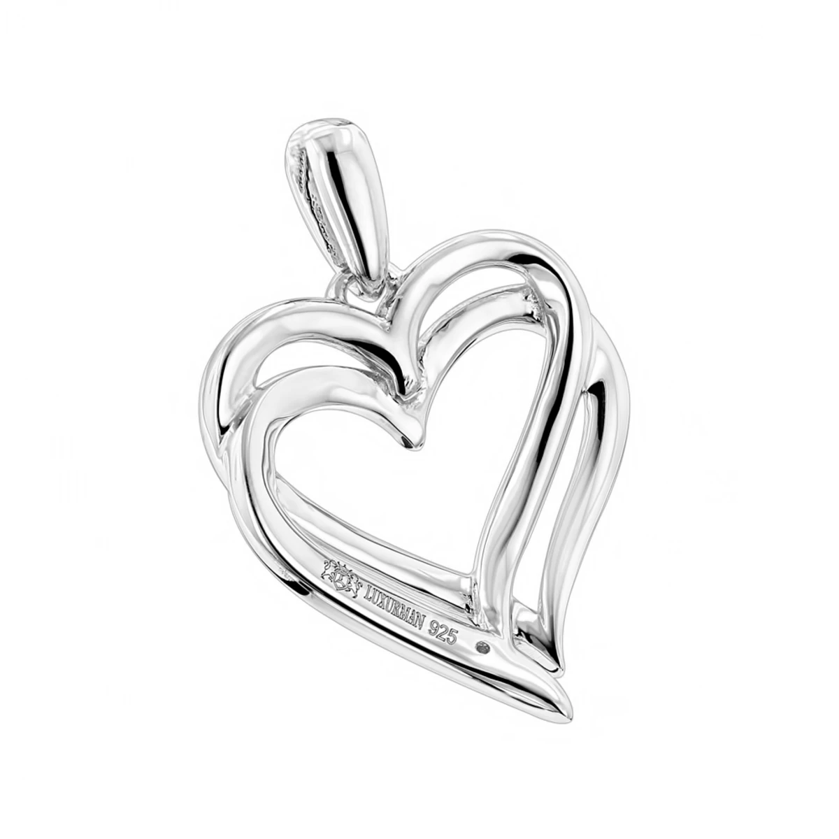 Luxurman Love Quotes Necklace Sterling Silver Double Hearts Diamond Pendant 2 Luxurman Love Quotes Necklace Sterling Silver Double Hearts Diamond Pendant - Image 2