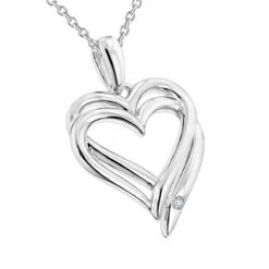 Luxurman Love Quotes Necklace Sterling Silver Double Hearts Diamond Pendant